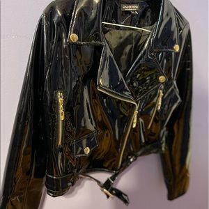 Cropped latex material jacket